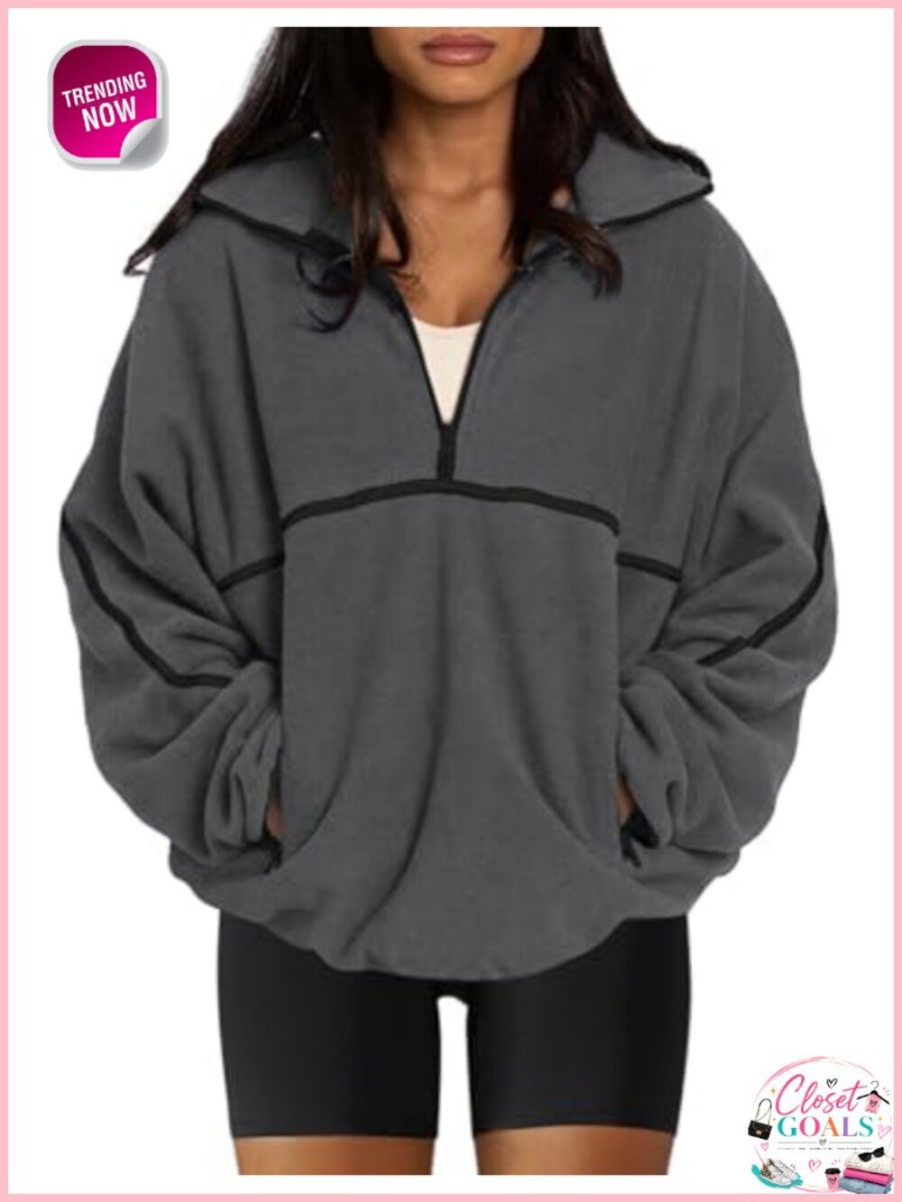Women's Fleece Half Zip Pullover Oversized Sherpa Jacket